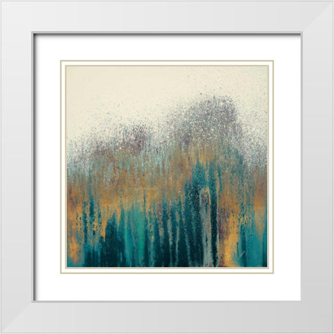 Teal Woods with Gold Square White Modern Wood Framed Art Print with Double Matting by Gonzalez, Roberto