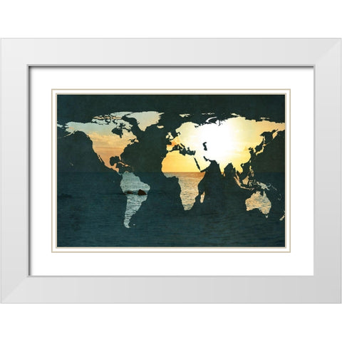 Coastal Map White Modern Wood Framed Art Print with Double Matting by Bryant, Susan