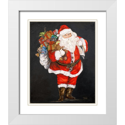 Jolly and Joyful Night Santa White Modern Wood Framed Art Print with Double Matting by Pinto, Patricia
