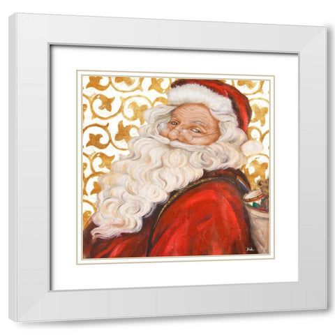 Gold Damask Santa White Modern Wood Framed Art Print with Double Matting by Pinto, Patricia