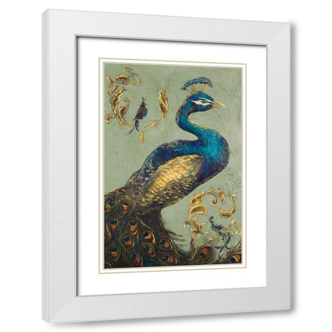 Peacock on Sage I White Modern Wood Framed Art Print with Double Matting by Hakimipour, Tiffany