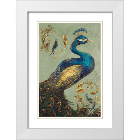 Peacock on Sage I White Modern Wood Framed Art Print with Double Matting by Hakimipour, Tiffany