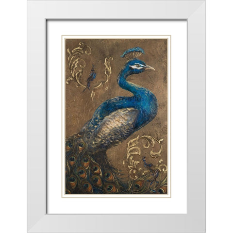 Pershing Peacock I White Modern Wood Framed Art Print with Double Matting by Hakimipour, Tiffany