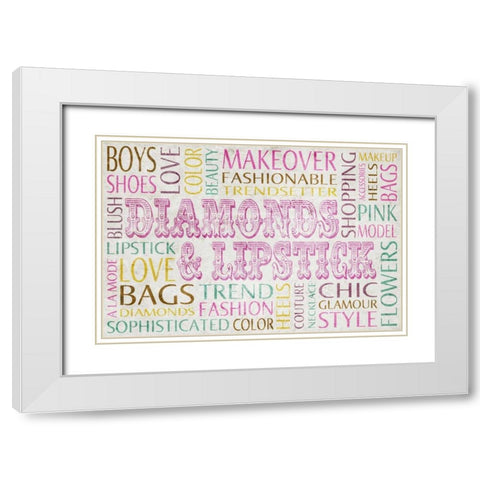 Diamonds and Lipstick White Modern Wood Framed Art Print with Double Matting by SD Graphics Studio
