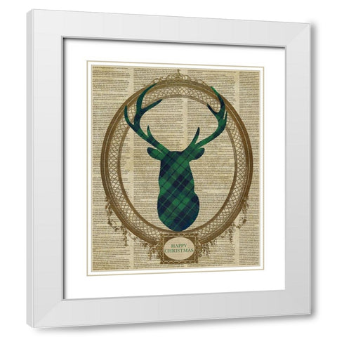 Holiday Tartan Deer II White Modern Wood Framed Art Print with Double Matting by SD Graphics Studio
