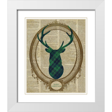 Holiday Tartan Deer II White Modern Wood Framed Art Print with Double Matting by SD Graphics Studio
