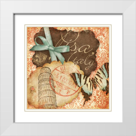 Vintage Travels II White Modern Wood Framed Art Print with Double Matting by SD Graphics Studio