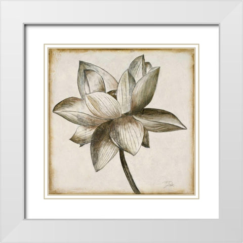 Sepia Lotus I White Modern Wood Framed Art Print with Double Matting by Pinto, Patricia