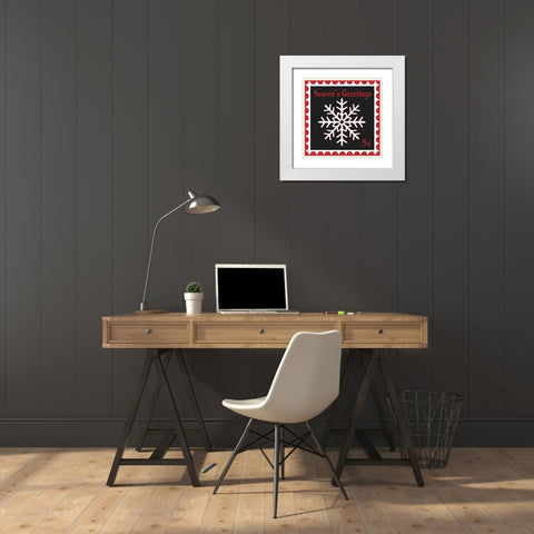 Festive Holiday Stamp I White Modern Wood Framed Art Print with Double Matting by SD Graphics Studio
