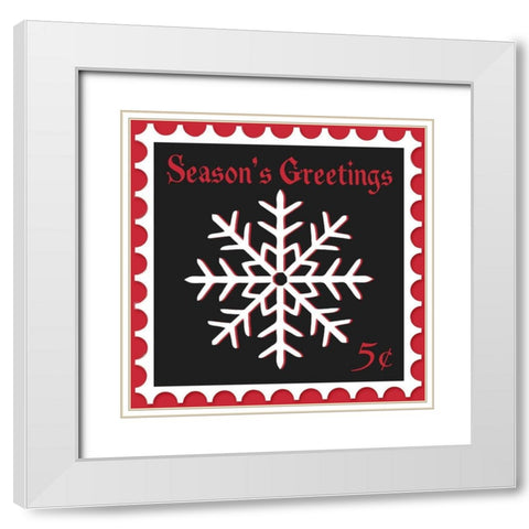 Festive Holiday Stamp I White Modern Wood Framed Art Print with Double Matting by SD Graphics Studio