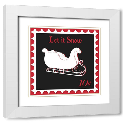 Festive Holiday Stamp II White Modern Wood Framed Art Print with Double Matting by SD Graphics Studio