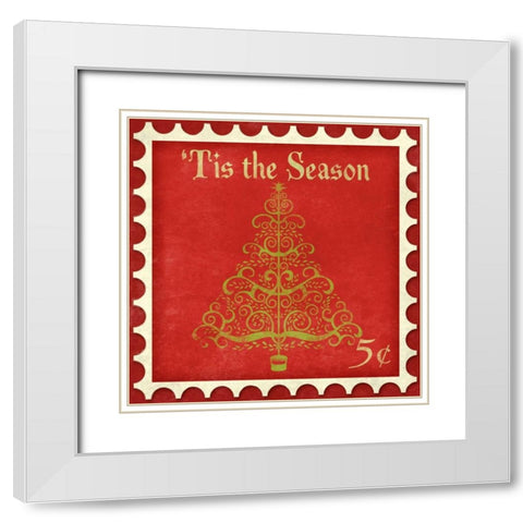 Holiday Stamp II White Modern Wood Framed Art Print with Double Matting by SD Graphics Studio