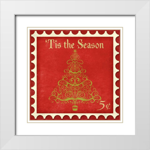 Holiday Stamp II White Modern Wood Framed Art Print with Double Matting by SD Graphics Studio