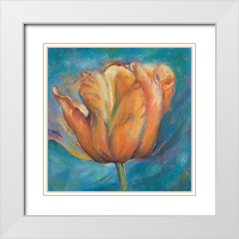 Orange Tulip on Blue White Modern Wood Framed Art Print with Double Matting by Pinto, Patricia