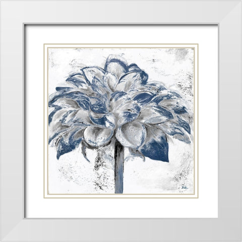 Navy Blue Dahlia White Modern Wood Framed Art Print with Double Matting by Pinto, Patricia