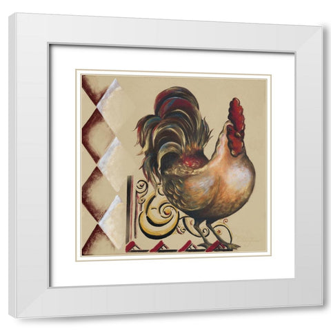 Rules the Roosters Square II White Modern Wood Framed Art Print with Double Matting by Hakimipour, Tiffany