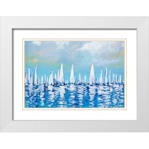 Regatta On The Sea White Modern Wood Framed Art Print with Double Matting by Meneely, Dan