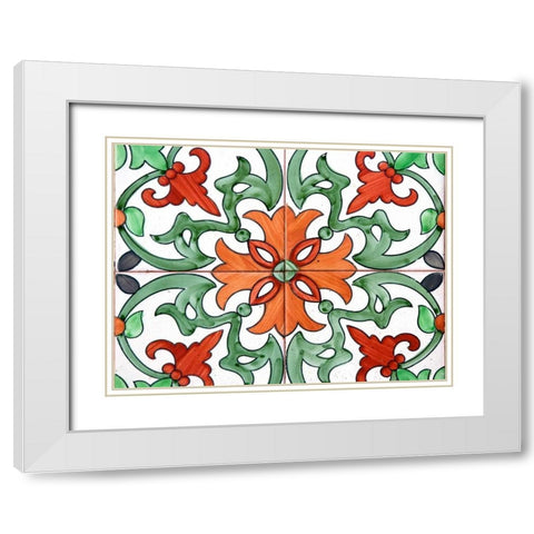 Spanish Tiles I White Modern Wood Framed Art Print with Double Matting by Rodriguez, Jairo