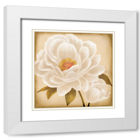 White Peonies I White Modern Wood Framed Art Print with Double Matting by Rhyan, Vivien