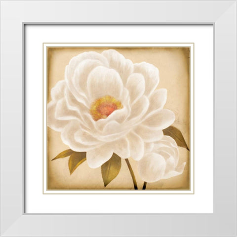 White Peonies I White Modern Wood Framed Art Print with Double Matting by Rhyan, Vivien