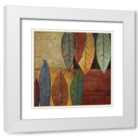 Tall Leaves Square II White Modern Wood Framed Art Print with Double Matting by Pinto, Patricia