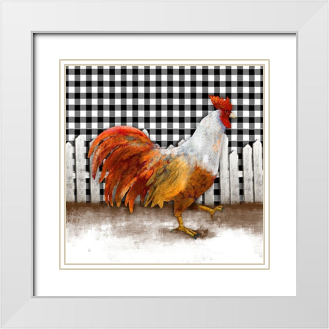 Morning Rooster I White Modern Wood Framed Art Print with Double Matting by Meneely, Dan