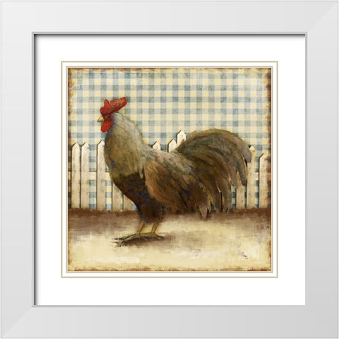 Rooster on Damask II White Modern Wood Framed Art Print with Double Matting by Meneely, Dan