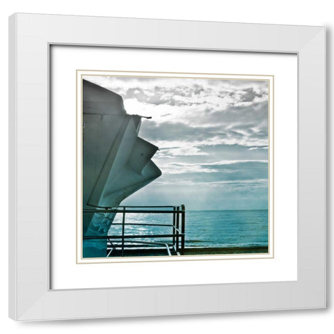 On a Teal Beach I White Modern Wood Framed Art Print with Double Matting by Rodriguez, Jairo