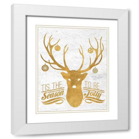 Jolly Reindeer White Modern Wood Framed Art Print with Double Matting by Biscardi, Nicholas