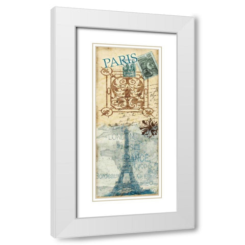 Paris Postage White Modern Wood Framed Art Print with Double Matting by Biscardi, Nicholas