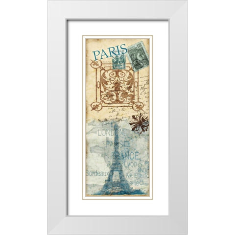 Paris Postage White Modern Wood Framed Art Print with Double Matting by Biscardi, Nicholas
