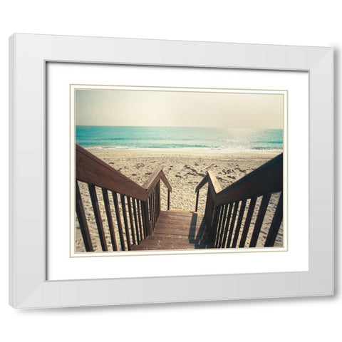Beach Stairs White Modern Wood Framed Art Print with Double Matting by Bryant, Susan