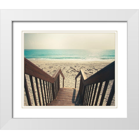 Beach Stairs White Modern Wood Framed Art Print with Double Matting by Bryant, Susan