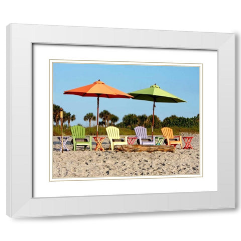 Beach Chairs White Modern Wood Framed Art Print with Double Matting by Mansfield, Kathy