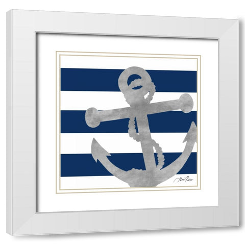 Silver Coastal on Blue Stripe I White Modern Wood Framed Art Print with Double Matting by Ritter, Gina