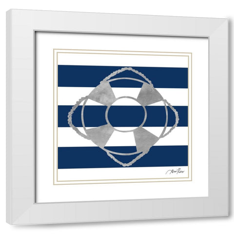 Silver Coastal on Blue Stripe IV White Modern Wood Framed Art Print with Double Matting by Ritter, Gina