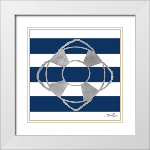Silver Coastal on Blue Stripe IV White Modern Wood Framed Art Print with Double Matting by Ritter, Gina
