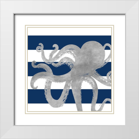Silver Coastal on Blue Stripe II White Modern Wood Framed Art Print with Double Matting by Ritter, Gina