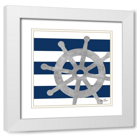 Silver Coastal on Blue Stripe III White Modern Wood Framed Art Print with Double Matting by Ritter, Gina