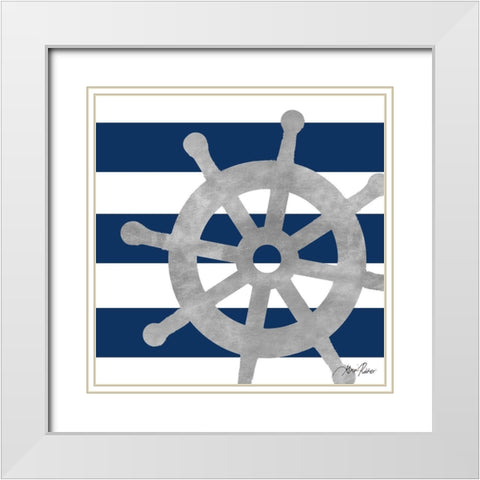 Silver Coastal on Blue Stripe III White Modern Wood Framed Art Print with Double Matting by Ritter, Gina