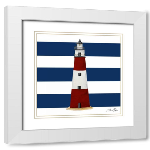 Nautical Stripe Light House White Modern Wood Framed Art Print with Double Matting by Ritter, Gina