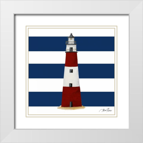 Nautical Stripe Light House White Modern Wood Framed Art Print with Double Matting by Ritter, Gina