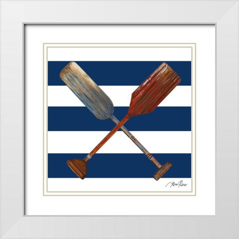 Two Oars On Blue And White Stripes White Modern Wood Framed Art Print with Double Matting by Ritter, Gina