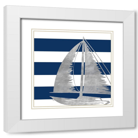 Silver Coastal on Blue Stripe IV White Modern Wood Framed Art Print with Double Matting by Ritter, Gina