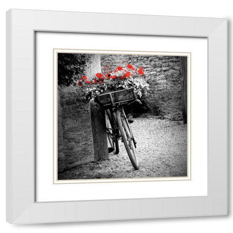 Flower Bike Square White Modern Wood Framed Art Print with Double Matting by Peck, Gail