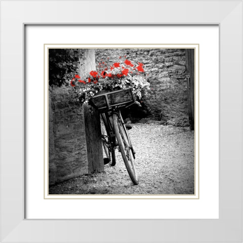 Flower Bike Square White Modern Wood Framed Art Print with Double Matting by Peck, Gail