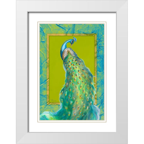 Peacock Daze II White Modern Wood Framed Art Print with Double Matting by Hakimipour, Tiffany