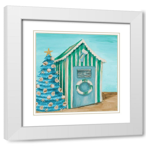Blue Cabana Christmas White Modern Wood Framed Art Print with Double Matting by Pinto, Patricia