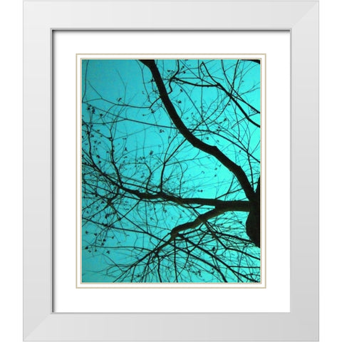 Branches on Teal I White Modern Wood Framed Art Print with Double Matting by Peck, Gail