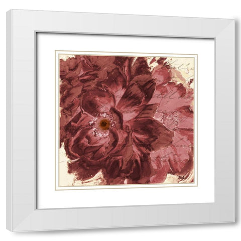 Marsala Peonies Square I White Modern Wood Framed Art Print with Double Matting by Pinto, Patricia